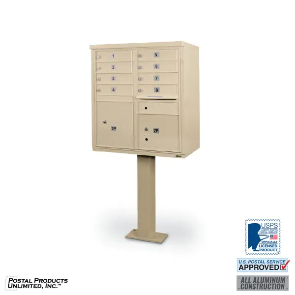 N1029594 - 8 Door F-Spec Cluster Box Unit with Pedestal (Sandstone)