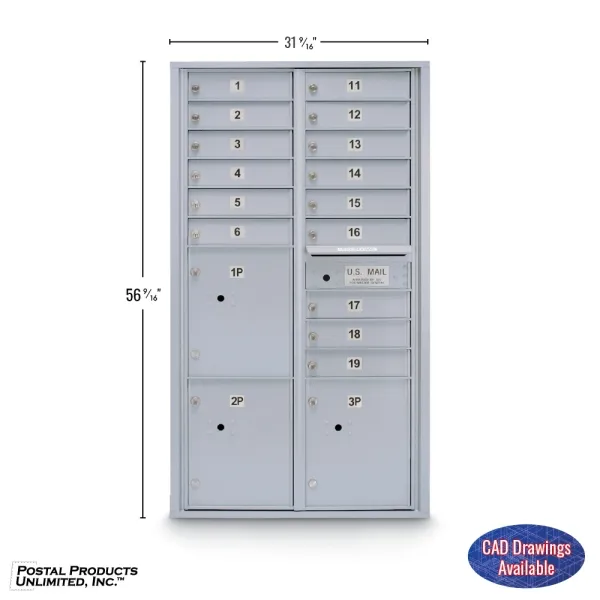 15 Door Standard 4C Mailbox with 3 Parcel Lockers