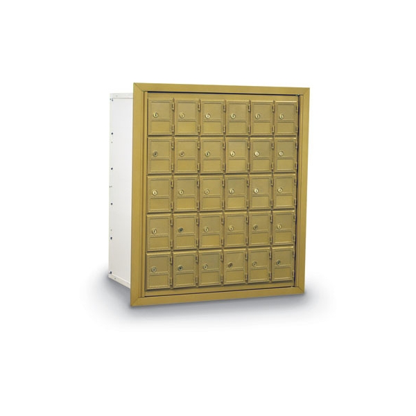 Front Loading Gold/Brass Finish Mailbox, 30 Door
