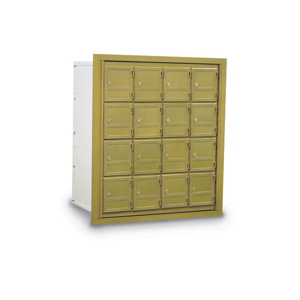 Front Loading Gold/Brass Finish Mailbox, 16 Door